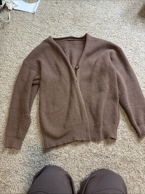 Brown V-Neck Ribbed Knit Women's Sweater